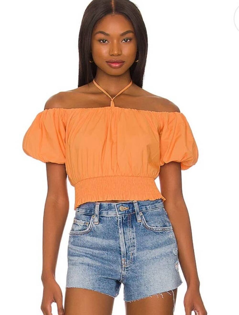ASTR Aldrin Off the Shoulder Top in Melon - S